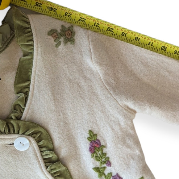 Tally-Ho Cream Wool Ruffle Cardigan with floral embroidery - Picture 7 of 11